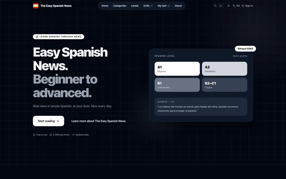 Easy Spanish News homepage